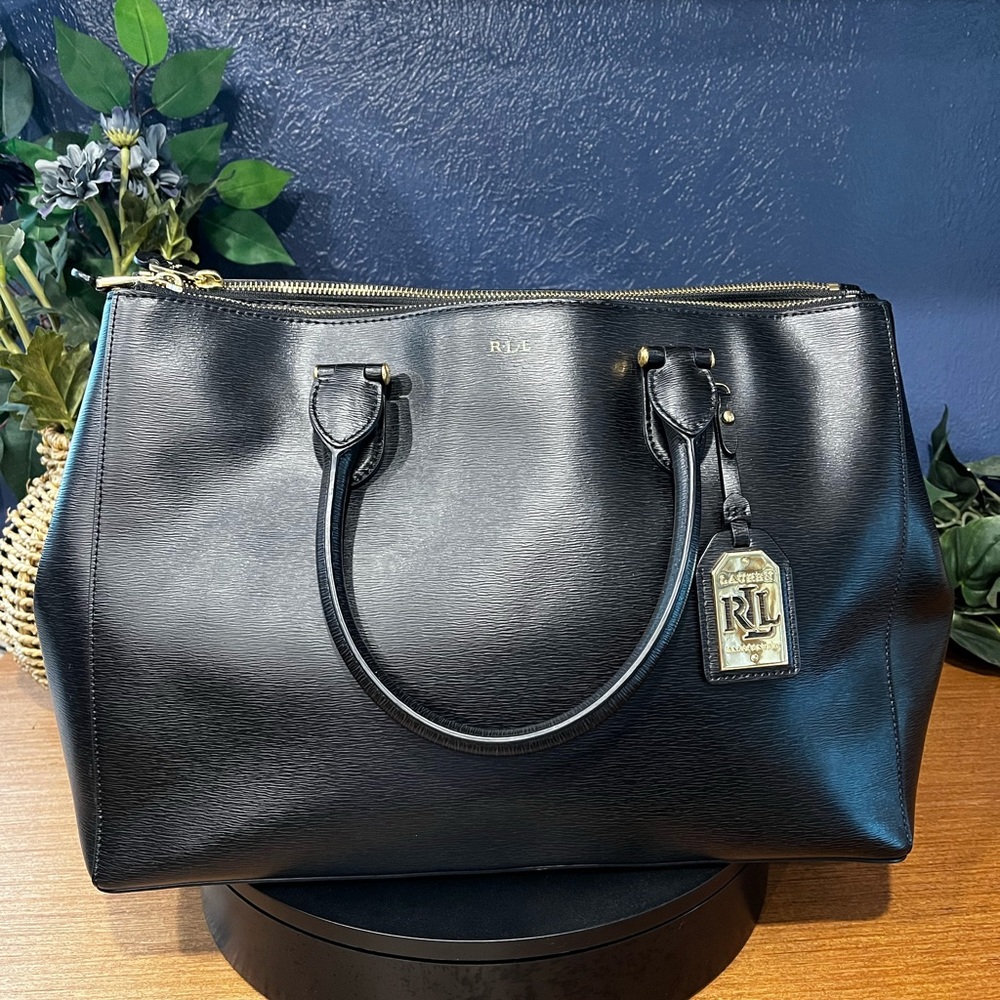 Lauren Ralph Lauren Large Black Leather Tote
